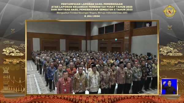 Pj. Gubernur Lampung Menghadiri Penyampaian LHP BPK RI atas Laporan Keuangan Pemerintah Pusat Tahun 2023, Kepada Presiden RI