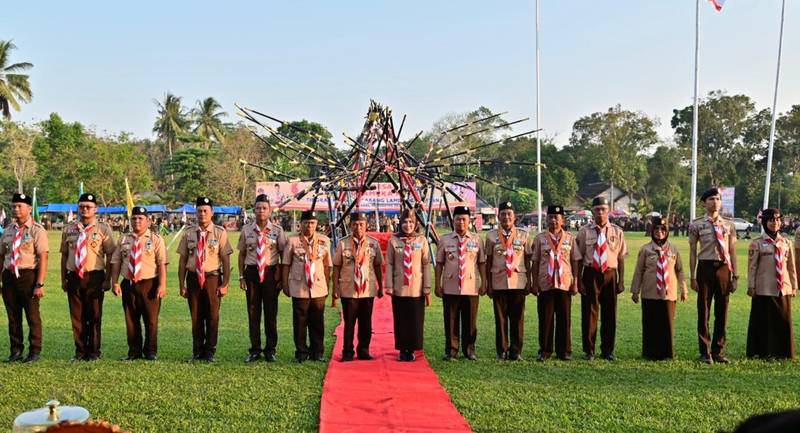 Peringati Hari Pramuka ke-63, Kwarcab Gerakan Pramuka Lampung Selatan Gelar Apel Besar di Kecamatan Tanjung Sari
