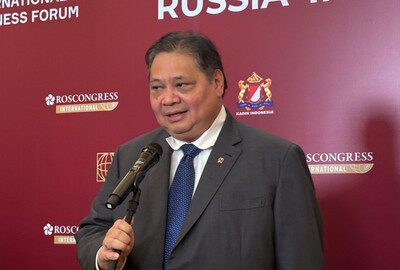 Menko Bidang Perekonomian Airlangga Hartarto dalam acara Forum Bisnis Kadin Indonesia-Rusia di Hotel Raffles Jakarta, Senin (14/4/2025). Foto: Kumparan