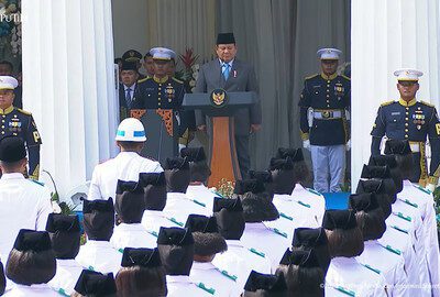 Presiden Prabowo Subianto menghadiri upacara Hari Lahir Pancasila di Gedung Pancasila Kemlu RI, Jakarta, Senin (2/6/2025). Foto: Youtube/Sekretariat Presiden