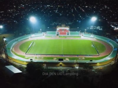 Pantauan udara kelistrikan dan penerangan Stadion Sumpah Pemuda telah menyala 100 persen