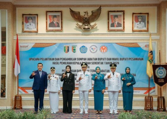 Gubernur Lampung Lantik Nanda Indira–Antonius Muhammad Ali Sebagai Bupati dan Wakil Bupati Pesawaran 2025–2030