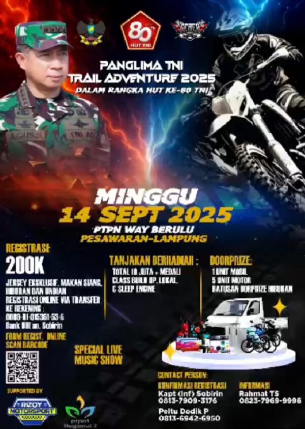 Ribuan Rider Siap Geber Trail Adventure HUT TNI ke-80 di Pesawaran
