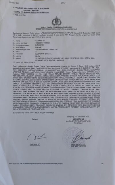 Pasutri di Lampung Tengah Gagal Berangkat Umroh, Diduga Jadi Korban Penipuan Travel: Kasus Dilaporkan ke Polda Lampung