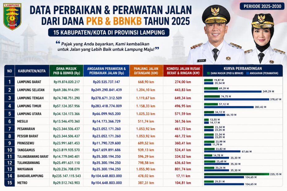 Opsen PKB 2025 Lampung Dorong Perbaikan Jalan 2026, Ini Rincian Anggaran 15 Kabupaten/Kota