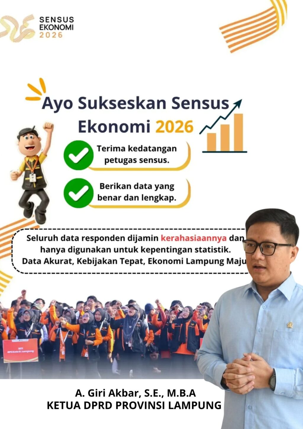 Ketua DPRD Lampung Dukung Penuh Sensus Ekonomi 2026, Dorong Data Akurat untuk Pembangunan Tepat Sasaran