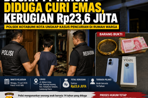 Bocah 14 Tahun Diduga Curi Emas dan Uang, Kerugian Capai Rp23,6 Juta